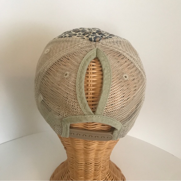Distressed Canvas, Mesh Back Ponytail Hat Adjustable. Leopard Print New! - Picture 7 of 12